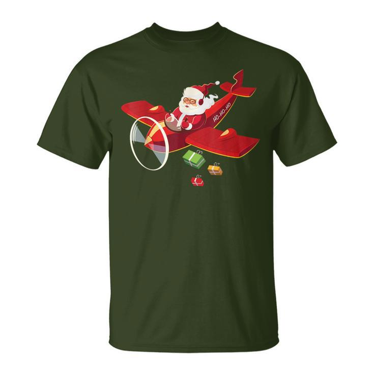 Christmas Santa Claus Pilot Flying Airplane T-Shirt