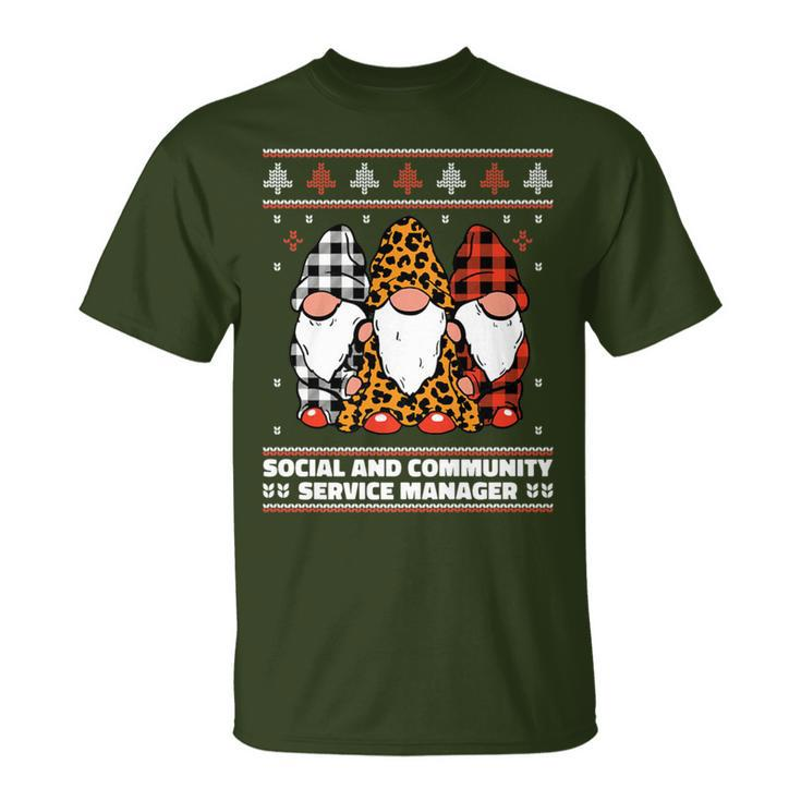 Christmas Santa Gnome Social And Community Service Manager T-Shirt