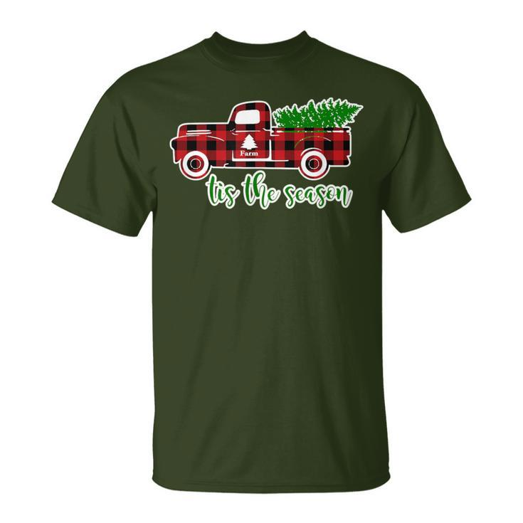 Christmas Tis The Season Plaid Vintage Truck T-Shirt