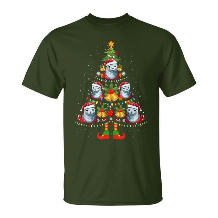 Crabeater Seal Santa Hat Christmas Tree Light Xmas Pajama T-Shirt