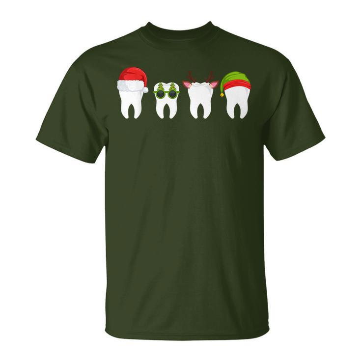 Dentist Christmas Tooth Dental With Xmas Hats T-Shirt
