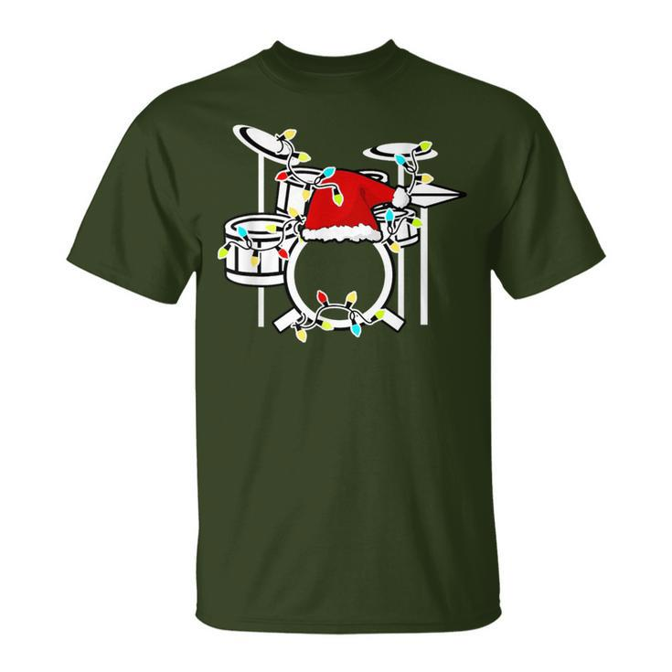 Drumming Santa Hat Drums Drummer Christmas T-Shirt