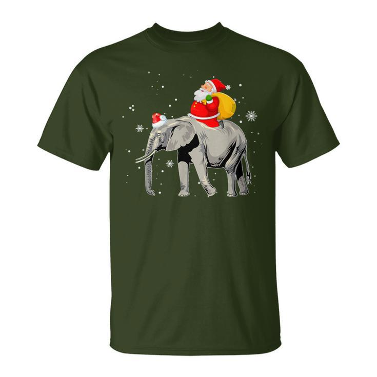 Elephant Christmas Tree Light Hat Xmas Santa Riding Elephant T-Shirt