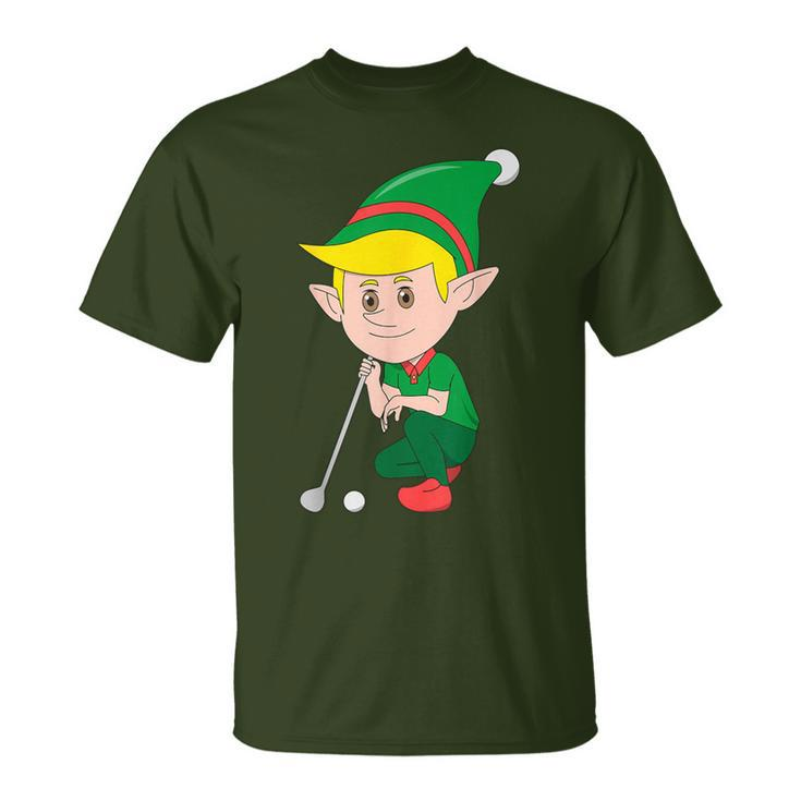 Elf Playing Golf Christmas Sport X-Mas Pajama Party Golfer T-Shirt