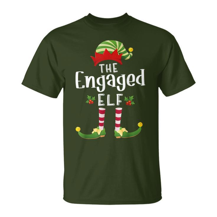 Engaged Christmas Elf Matching Pajama X-Mas Party T-Shirt
