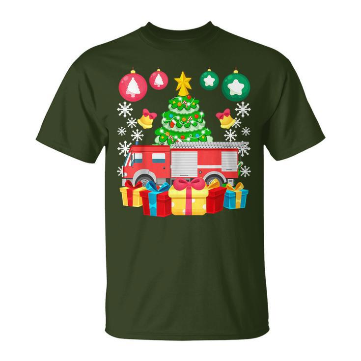 Fire Truck Christmas Ornaments Xmas Cute Firefighter T-Shirt