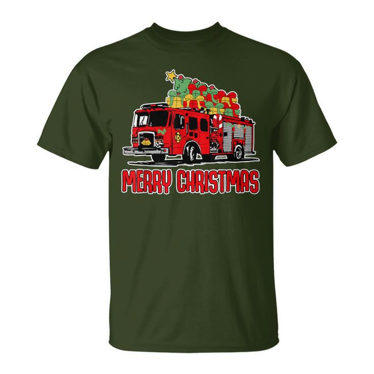 Firetruck Santa Sleigh Fireman Christmas Firefighter T-Shirt