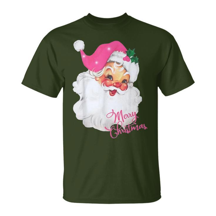 Vintage Pink Santa Claus Pink Christmas T-Shirt