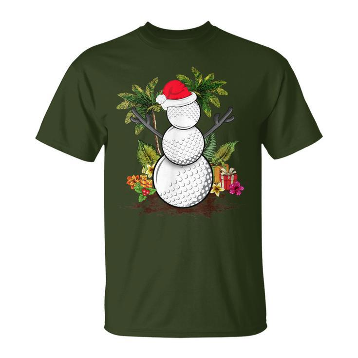 Golf Christmas In July Summer Snowman Golfer Party Hawaii T-Shirt