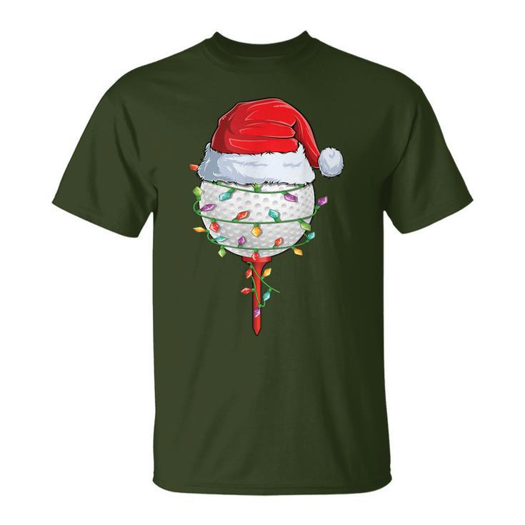 Golfing Christmas Pajama Holiday Golf Ball Santa Hat T-Shirt