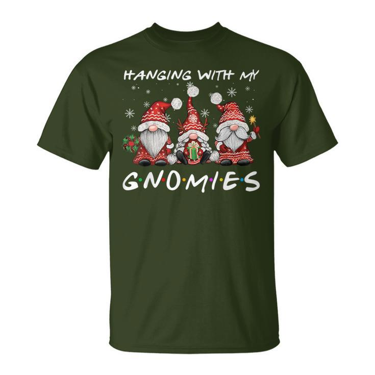 Hanging With Gnomies Christmas Gnomes Xmas Buffalo Plaid Red T-Shirt