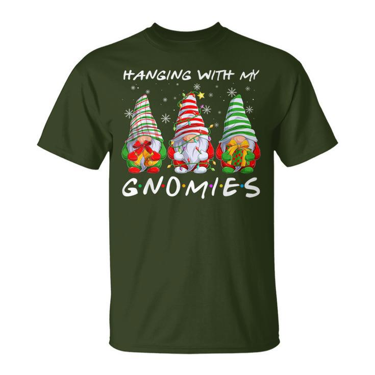 Hanging With Gnomies Gnomes Light Christmas Pajamas Mathicng T-Shirt