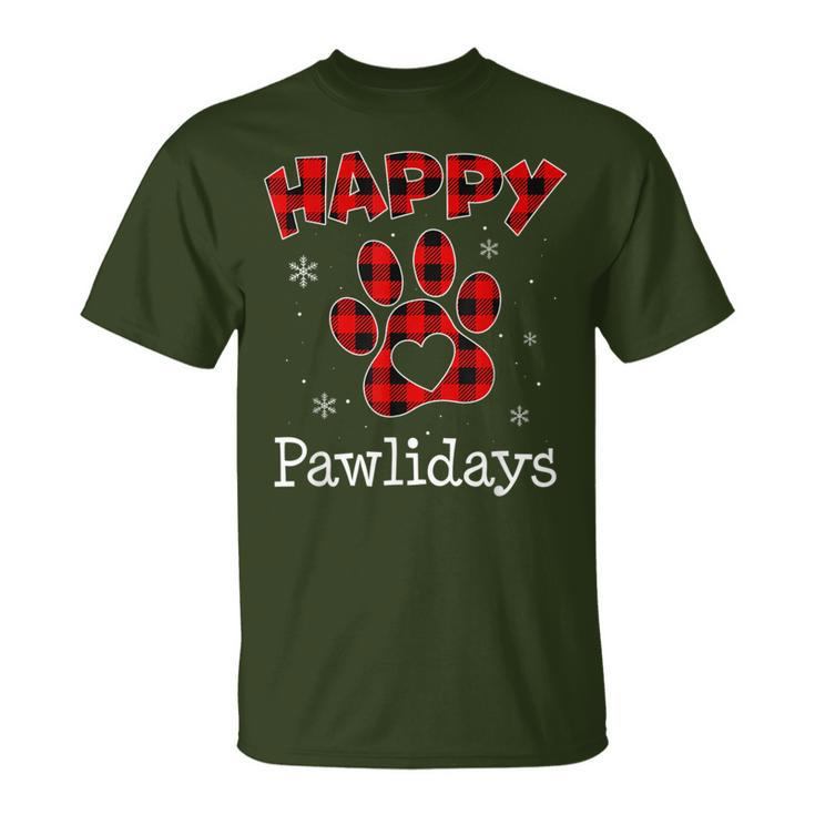 Happy Pawlidays Buffalo Plaid Paw Christmas Puppy Dog Lover T-Shirt