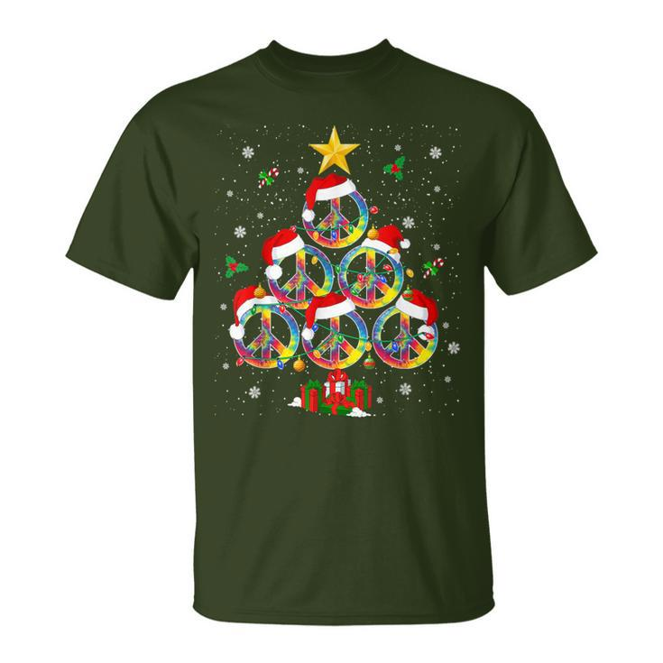 Hippies Christmas Peace Sign Tie Dye Xmas Tree Lights T-Shirt