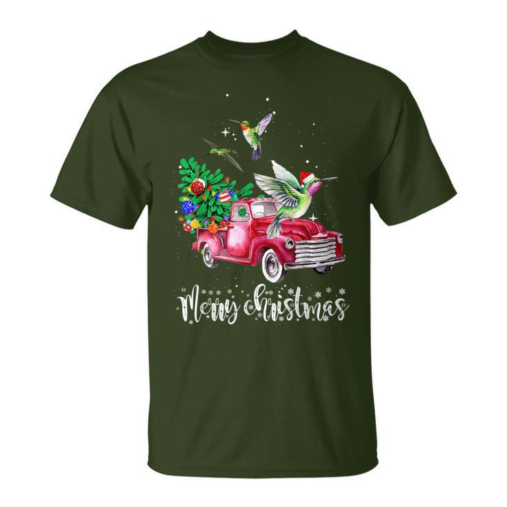 Hummingbird Christmas Ride Red Truck T-Shirt