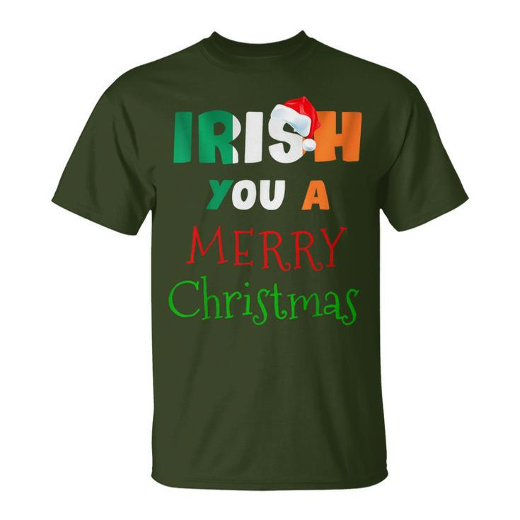 Irish You A Merry Christmas Ireland Flag Xmas Holidays T-Shirt - Thegiftio