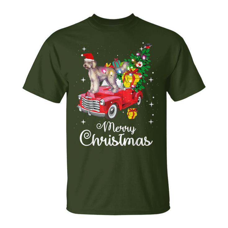 Labradoodle Rides Red Truck Christmas Pajama T-Shirt