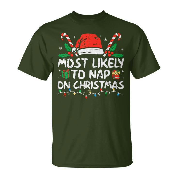 Most Likely To Nap On Christmas Family Christmas 2023 T-Shirt