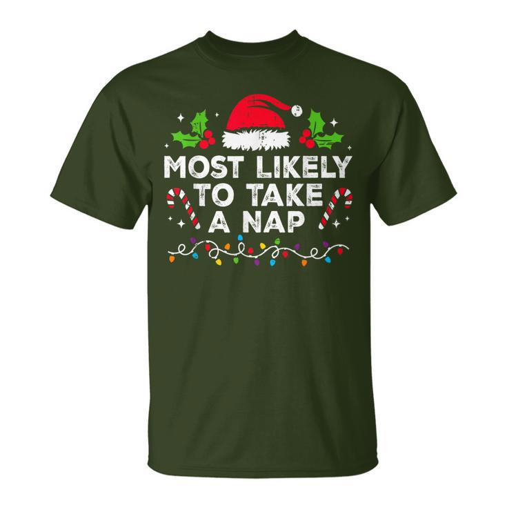 Most Likely To Take A Nap Family Christmas Matching T-Shirt