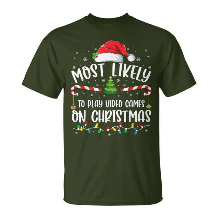 Most Likely To Play Video Games On Christmas Family Matching T-Shirt