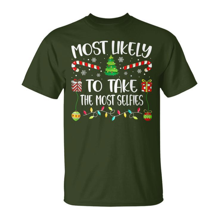 Most Likely To Take The Most Selfies Christmas Tree Xmas T-Shirt