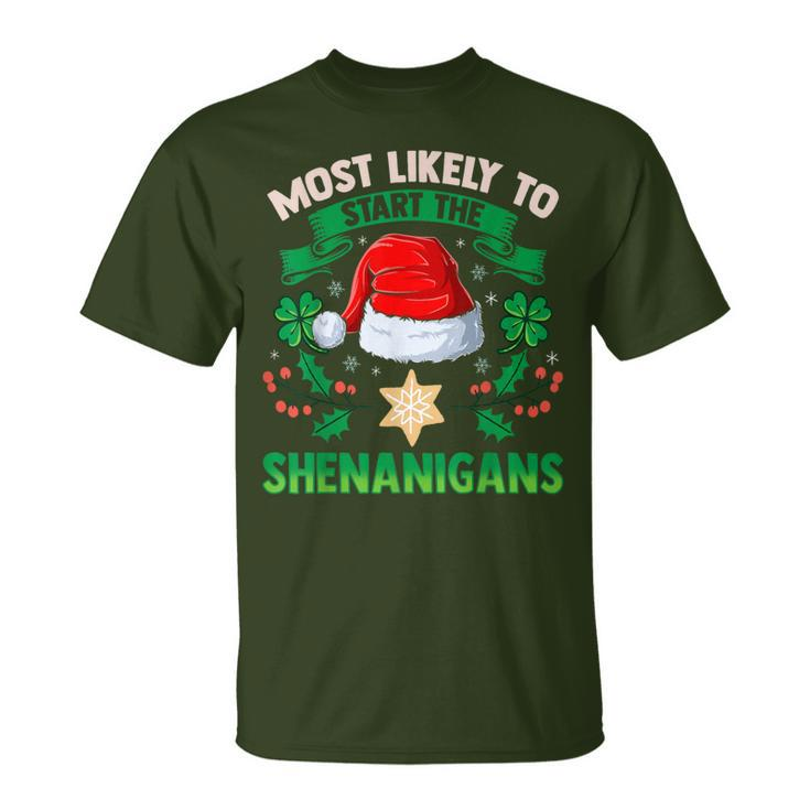 Most Likely To Start The Shenanigans Elf Christmas T-Shirt