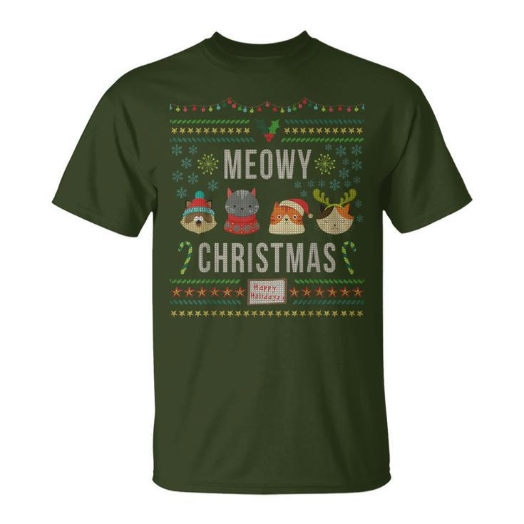 Meowy Christmas Cat Lover Tacky Ugly Christmas Party T-Shirt