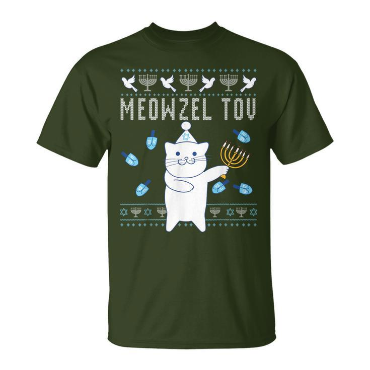 Meowzel Tov Jewish Christmas Cat Ugly Hanukkah T-Shirt