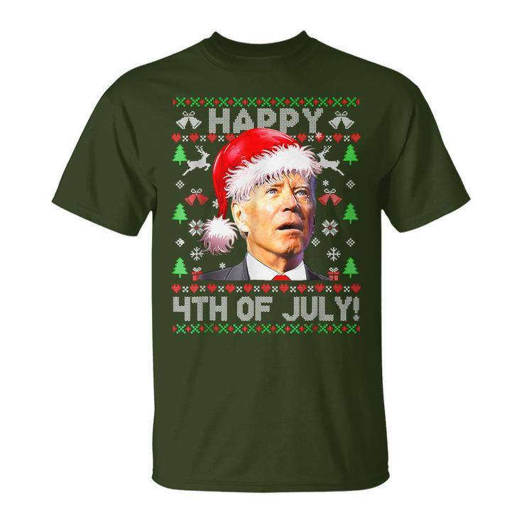 Merry Christmas Joe Biden Happy 4Th Of July Ugly Xmas T-Shirt