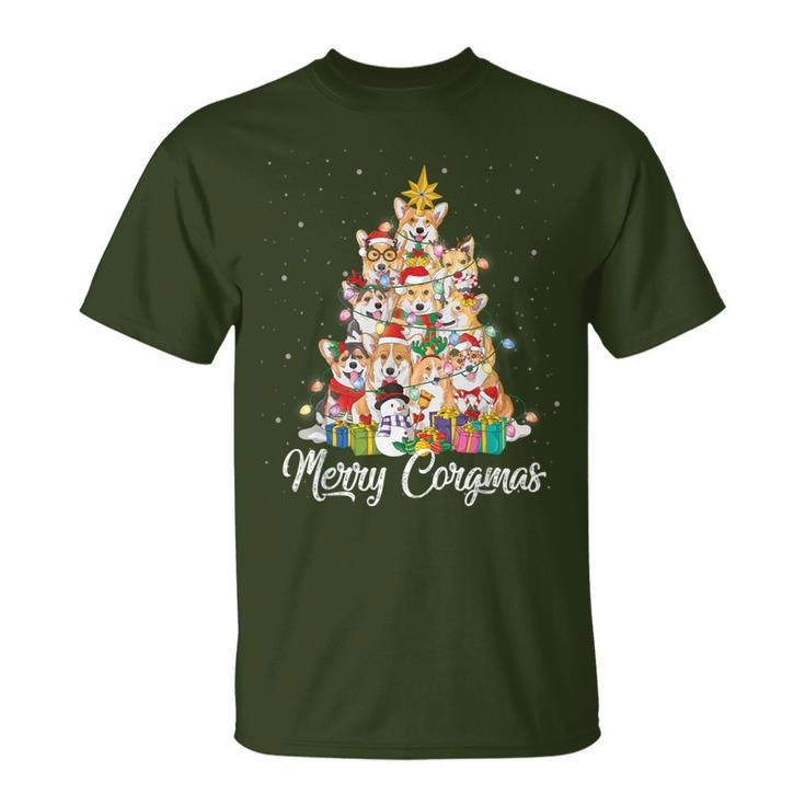 Merry Corgmas Corgi Christmas Tree Fairy Lights Dog Lover T-Shirt