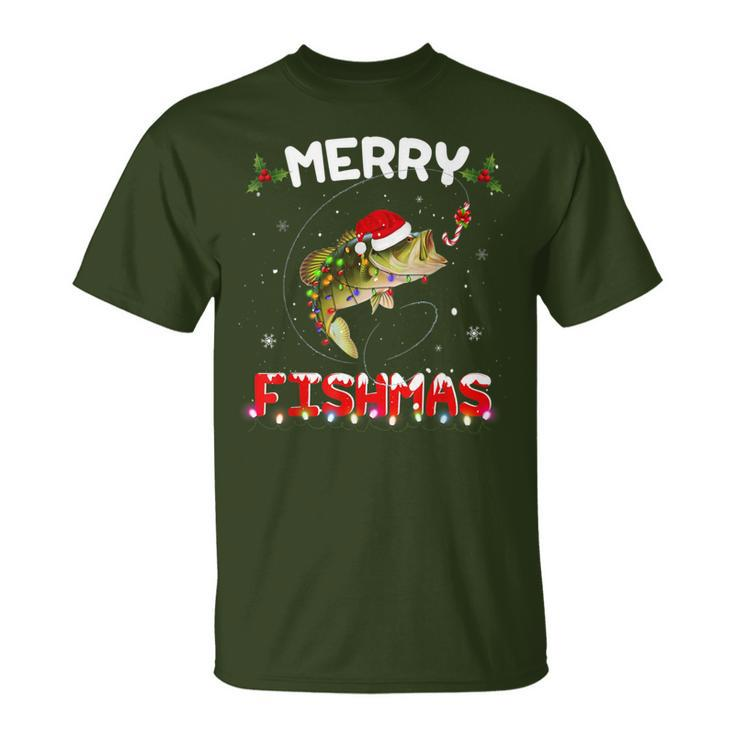 Merry Fishmas Fishing Christmas Pajama Fishers T-Shirt