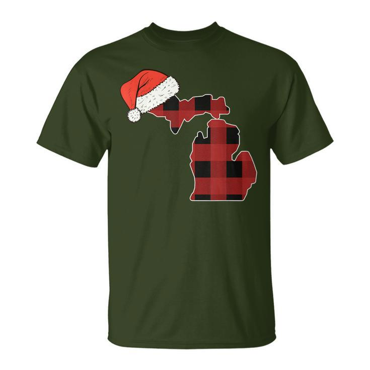 Michigan Plaid Christmas Santa Hat Holiday Matching T-Shirt
