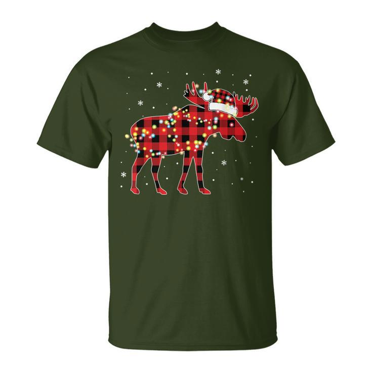 Moose Christmas Red Plaid Buffalo Pajama Matching T-Shirt