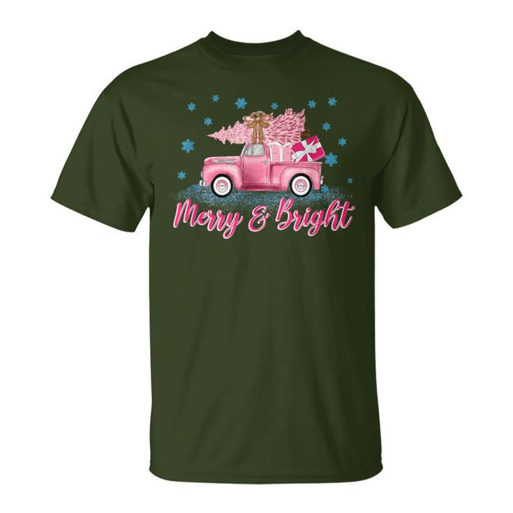 Pink Tree Christmas Merry And Bright Pink Truck Xmas Costume T-Shirt