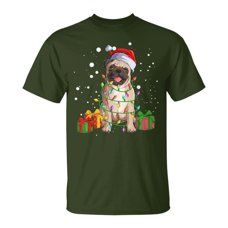 Pug Christmas Tree Lights Santa Dog Xmas Boys Pugmas T-Shirt