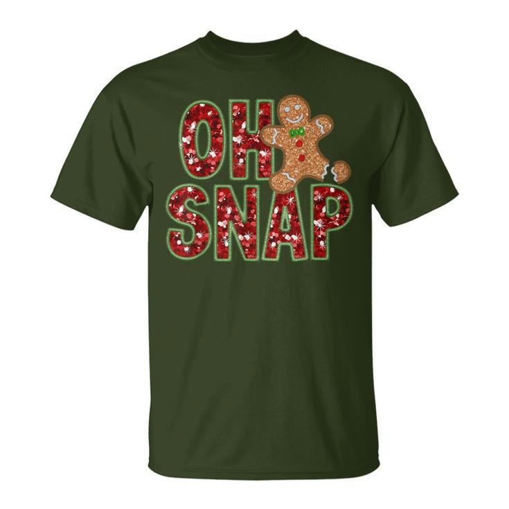 Red Cheerful Sparkly Oh Snap Gingerbread Christmas Cute Xmas T-Shirt
