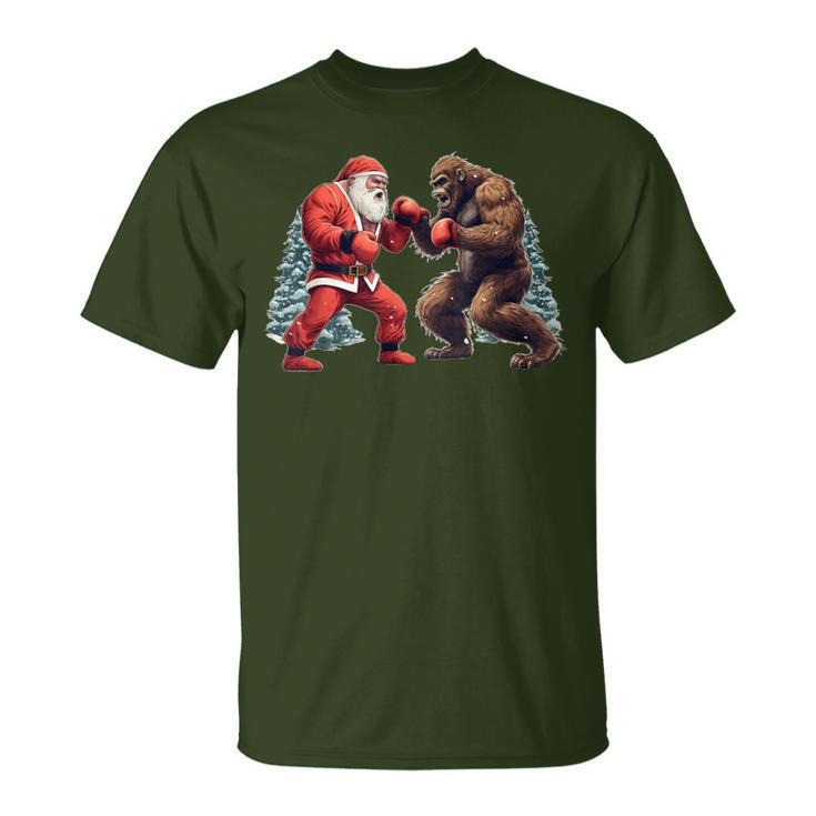 Santa Claus Boxing Bigfoot Sasquatch Christmas T-Shirt