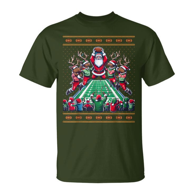 Santa Reindeer Play American Football Christmas Football Fan T-Shirt