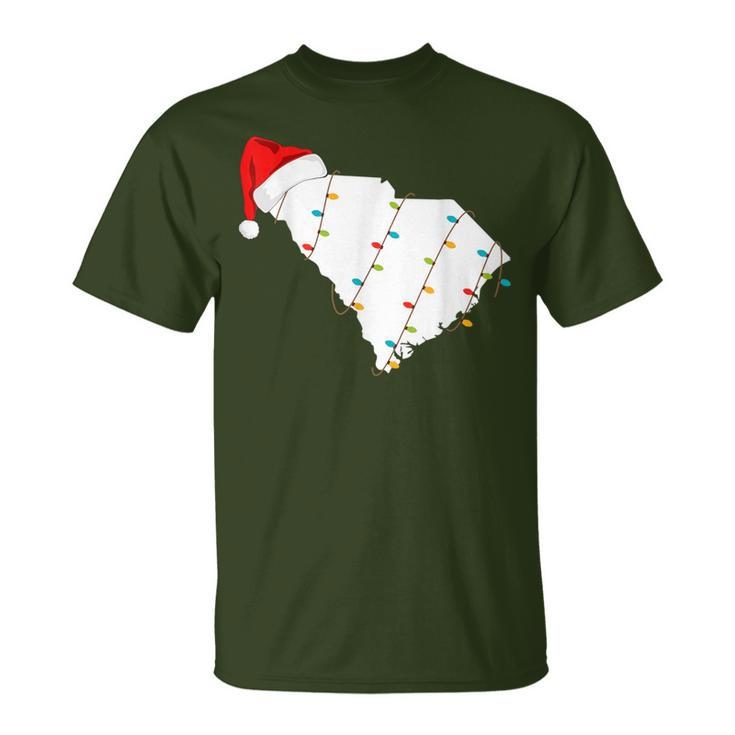 South Carolina Map Christmas With Santa Hat T-Shirt