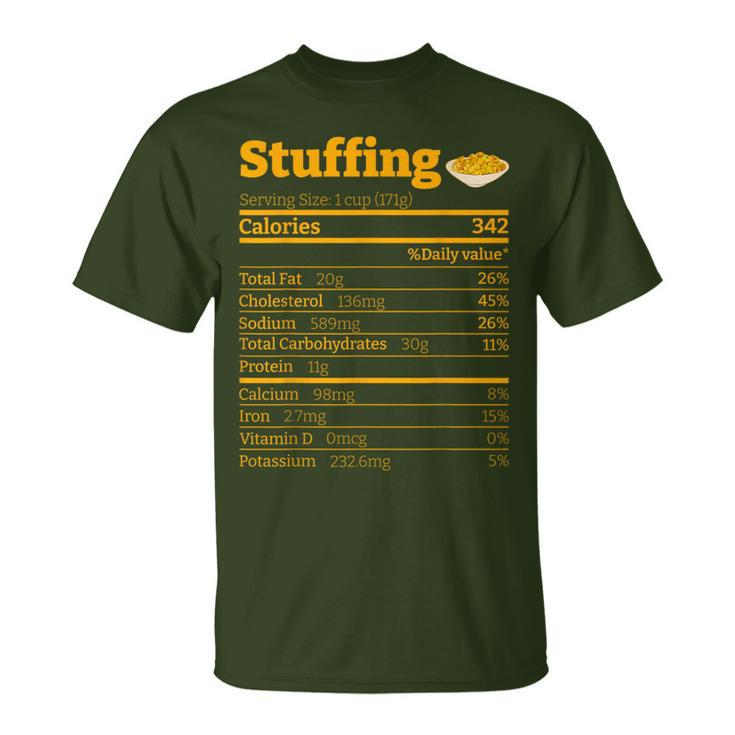 Stuffing Nutrition Facts Thanksgiving Xmas Costume T-Shirt