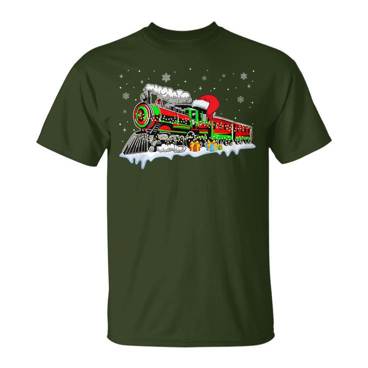 Train Santa Hat Christmas Pajama Train Distressed Xmas T-Shirt