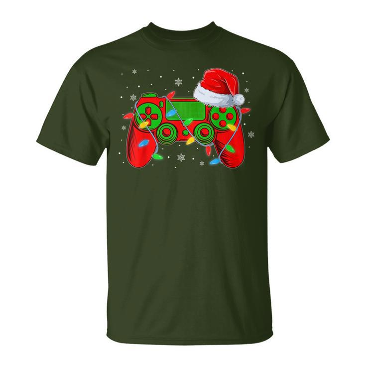 Video Game Controller Christmas Santa Hat Gamer Boys T-Shirt