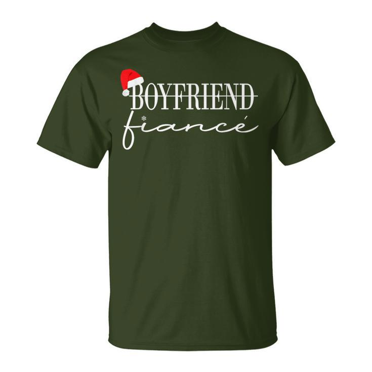 Xmas Boyfriend Fiance Christmas Newly Engaged Couple Pajamas T-Shirt