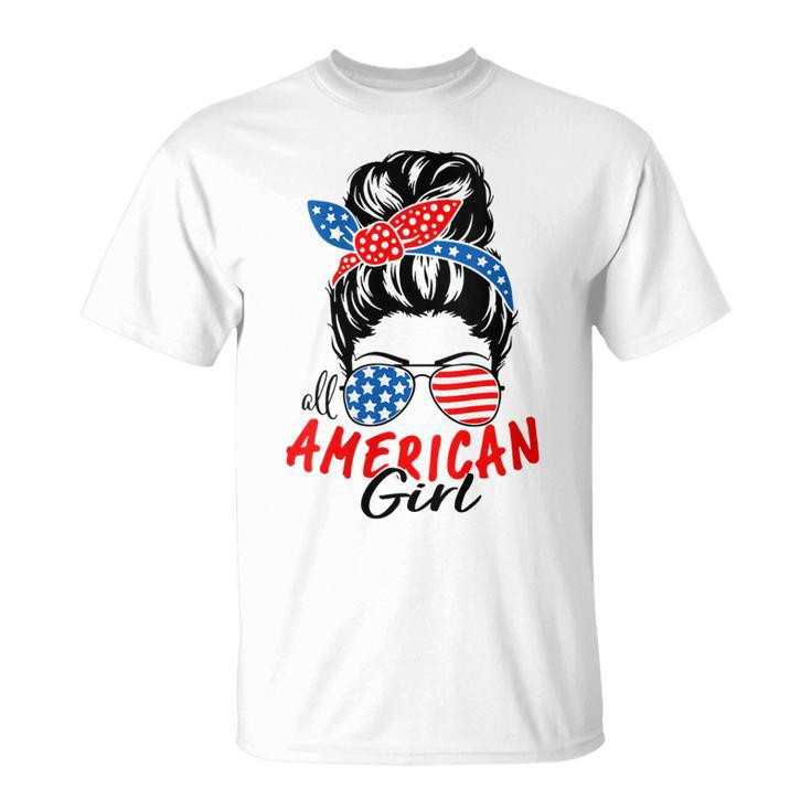 4Th Of July 2023 Messy Bun Patriotic All American Girl Gifts  Unisex T-Shirt