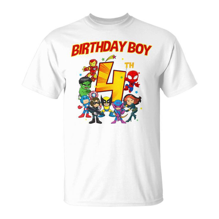 4Th Third Birthday Boy Superhero Super Heroes Party T-shirt