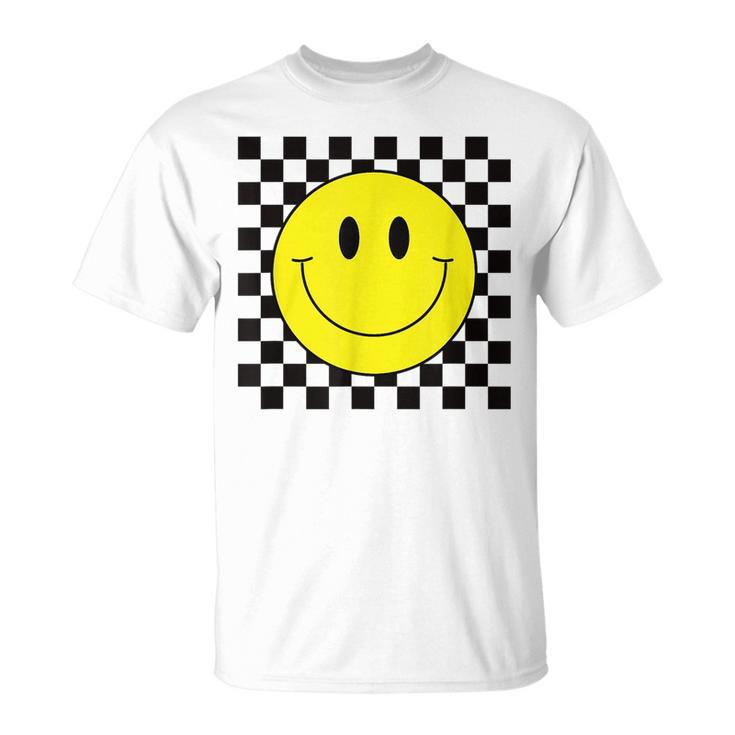 70S Yellow Smile Face  Cute Checkered Smiling Happy   Unisex T-Shirt
