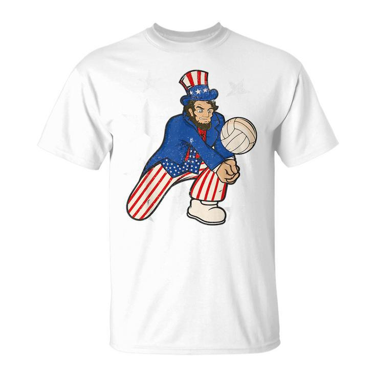 Abraham Lincoln Playing Volleyball Funny 4Th Of July  Unisex T-Shirt