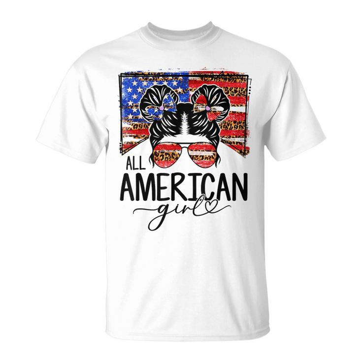 All American Girls 4Th Of July Messy Bun Leopard Patriotic Unisex T-Shirt