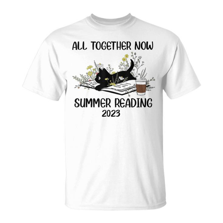 All Together Now Summer Reading 2023 Groovy Cat Book Lover Reading Funny Designs Funny Gifts Unisex T-Shirt