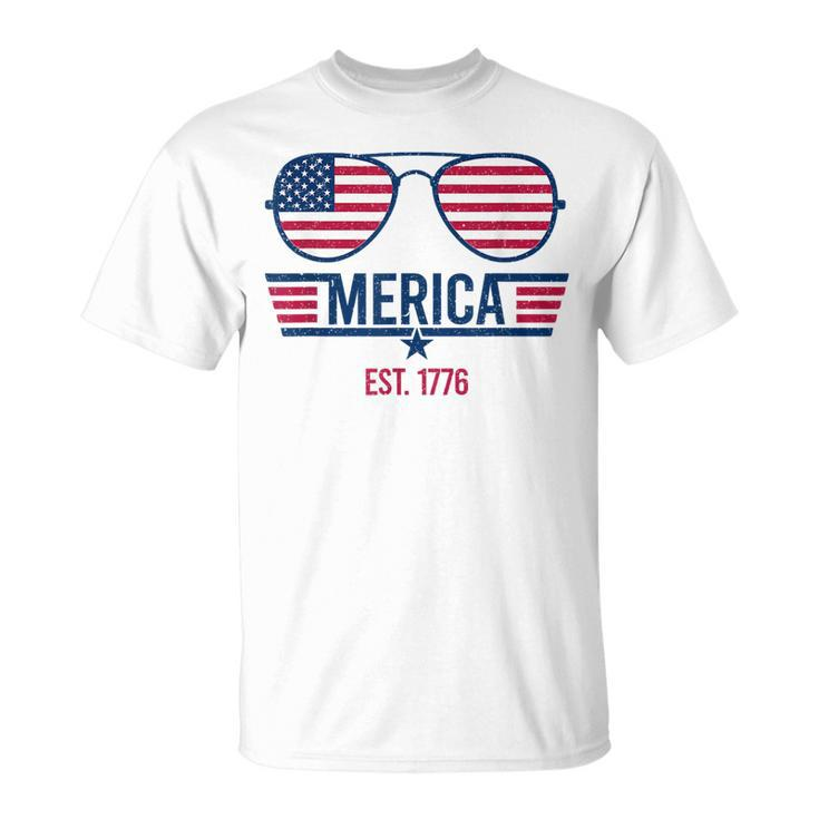 America Est 1776 4Th Of July Patriotic Usa Flag Sunglasses Unisex T-Shirt